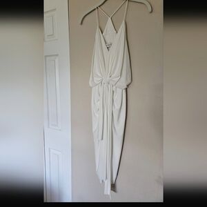 MISA T-Bags Los Angeles Domino Knotted Drape Midi Dress Spaghetti Strap White XS